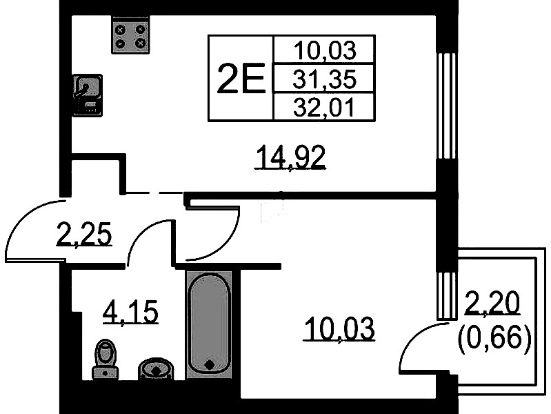1-комнатная квартира 32.01 м², 5/15 эт., ЖК «Невская Долина»